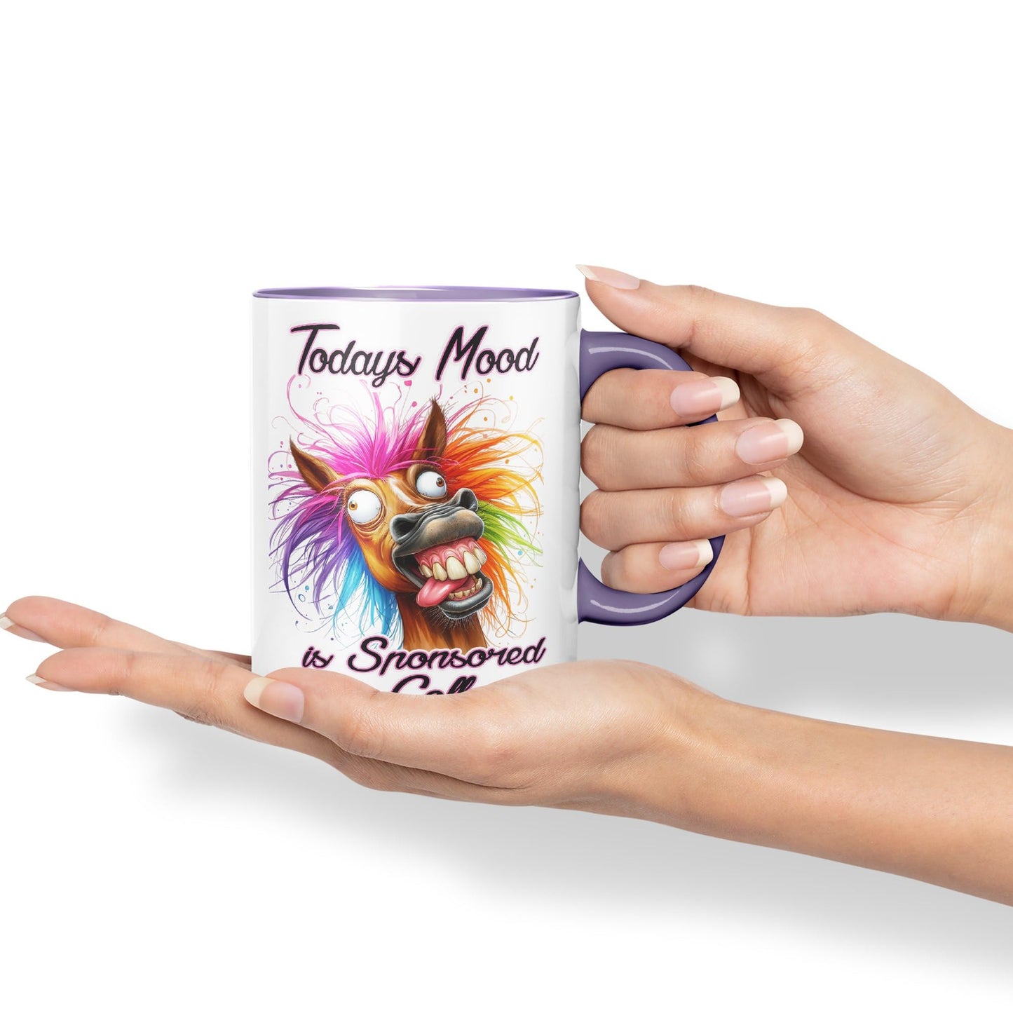 Todays Mood is Sponsored by Coffee! Horse Joke sarkasm Sarcastic Ceramic Coloured Mug Cup for Tea Coffee Hot Brew 330ml 11Oz Gift