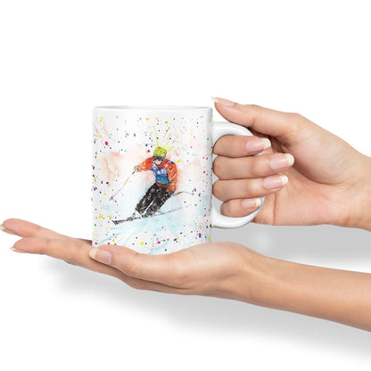 Skiing Ski winter sport watercolour Ceramic Coloured Mug Cup for Tea Coffee Hot brew 330ml 11Oz Gift