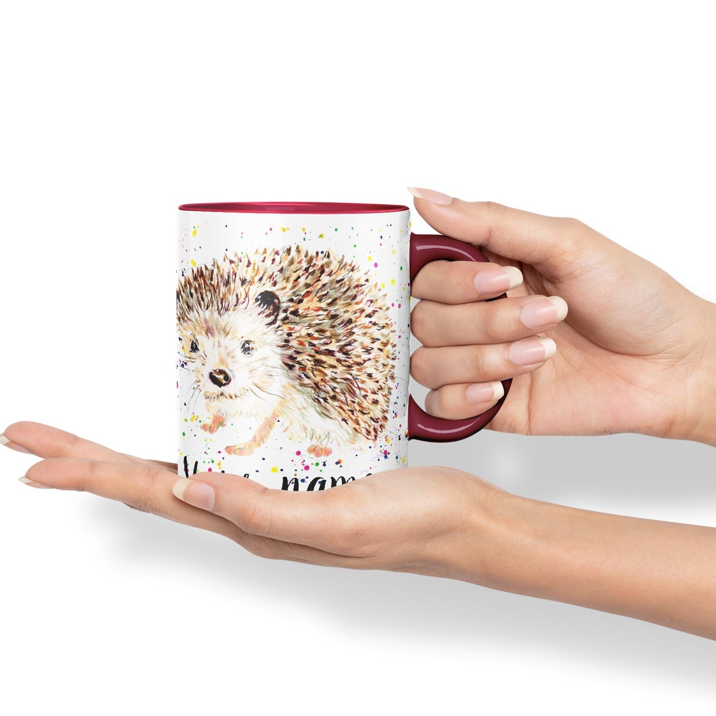 Vixar Personalised with Your Text Hedgehog British Wildlife Watercolour Art Coloured Ceramic Mug Cup Gift 330ml 11oz Custom Work Office Tea Coffee (h2)