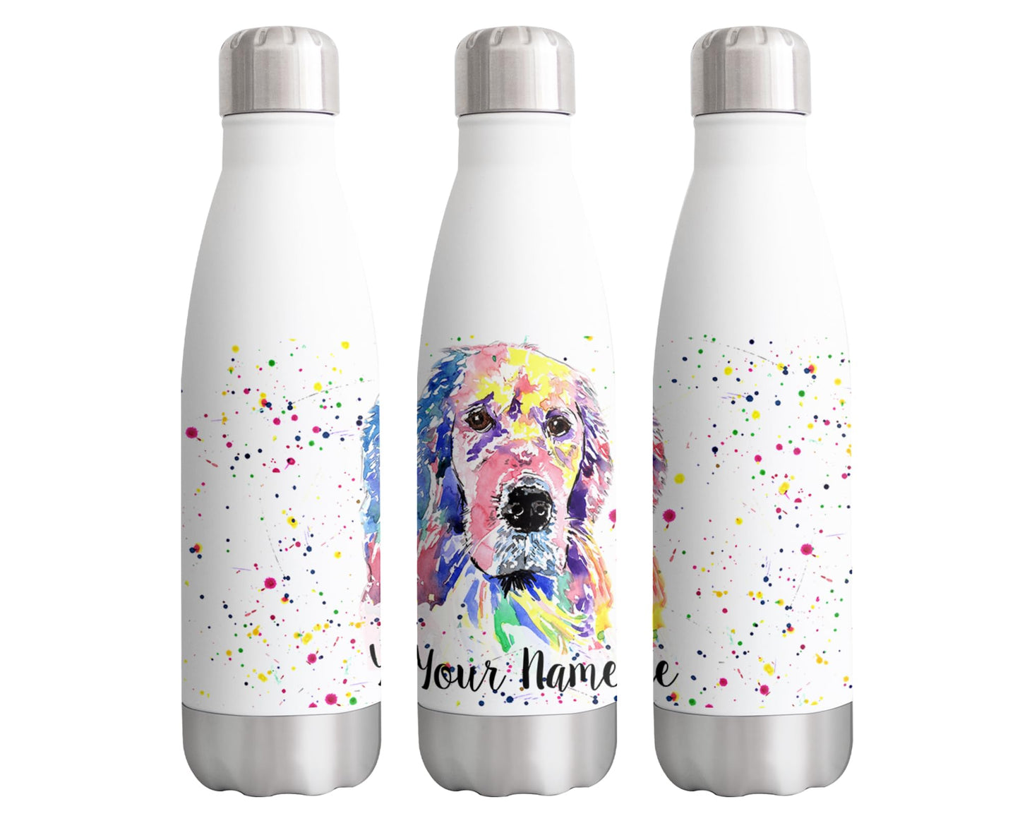 Vixar Golden Retriever Personalised Custom Bottle with your Text/name Watercolour Art Pet Dog animals Bottle double Wall insulated Stainless steel sport Drinks 500ml