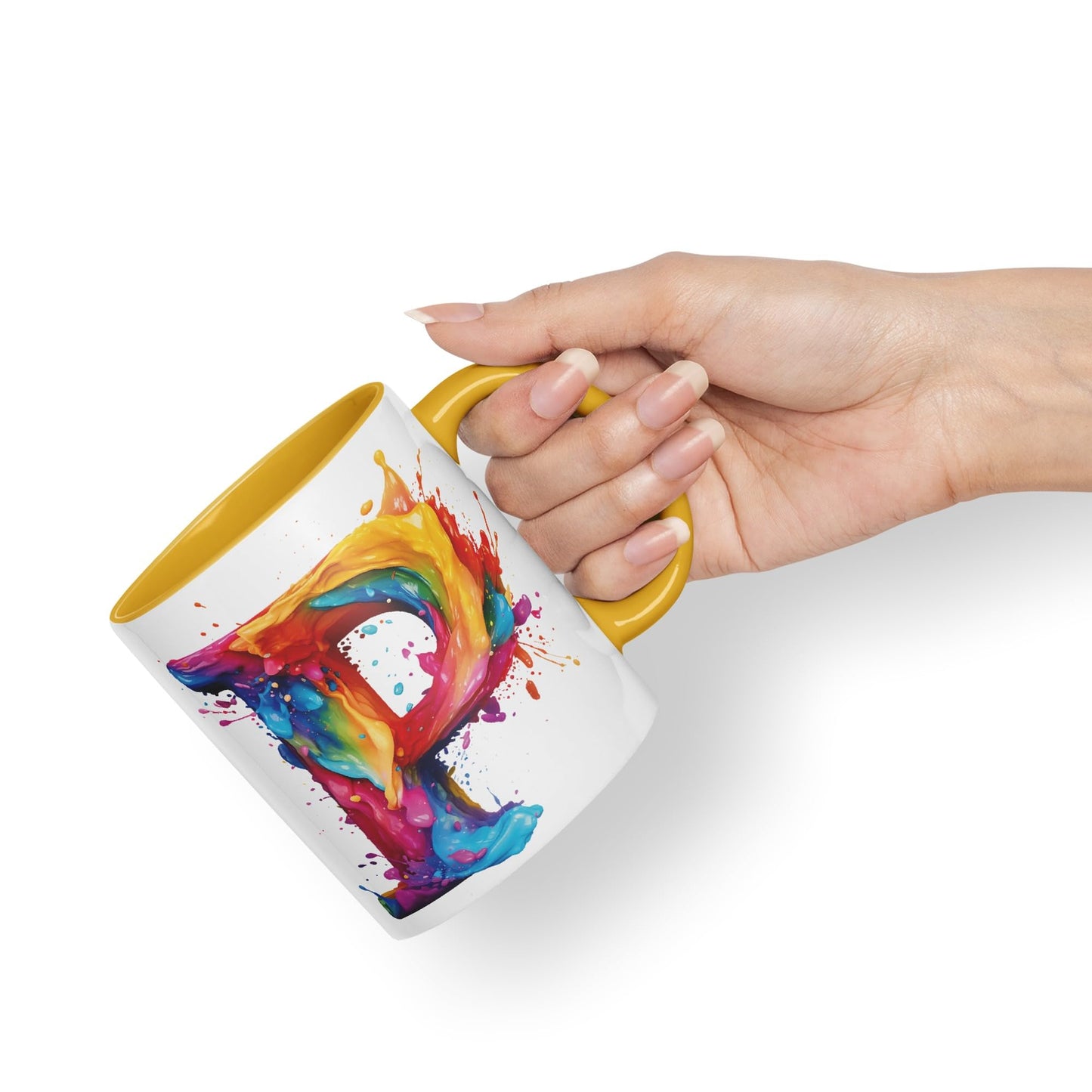 Letter P mug, Alphabet Letter P Monogram watercolour Ceramic Coloured Mug Cup for Tea Coffee Hot brew 330ml 11Oz Gift