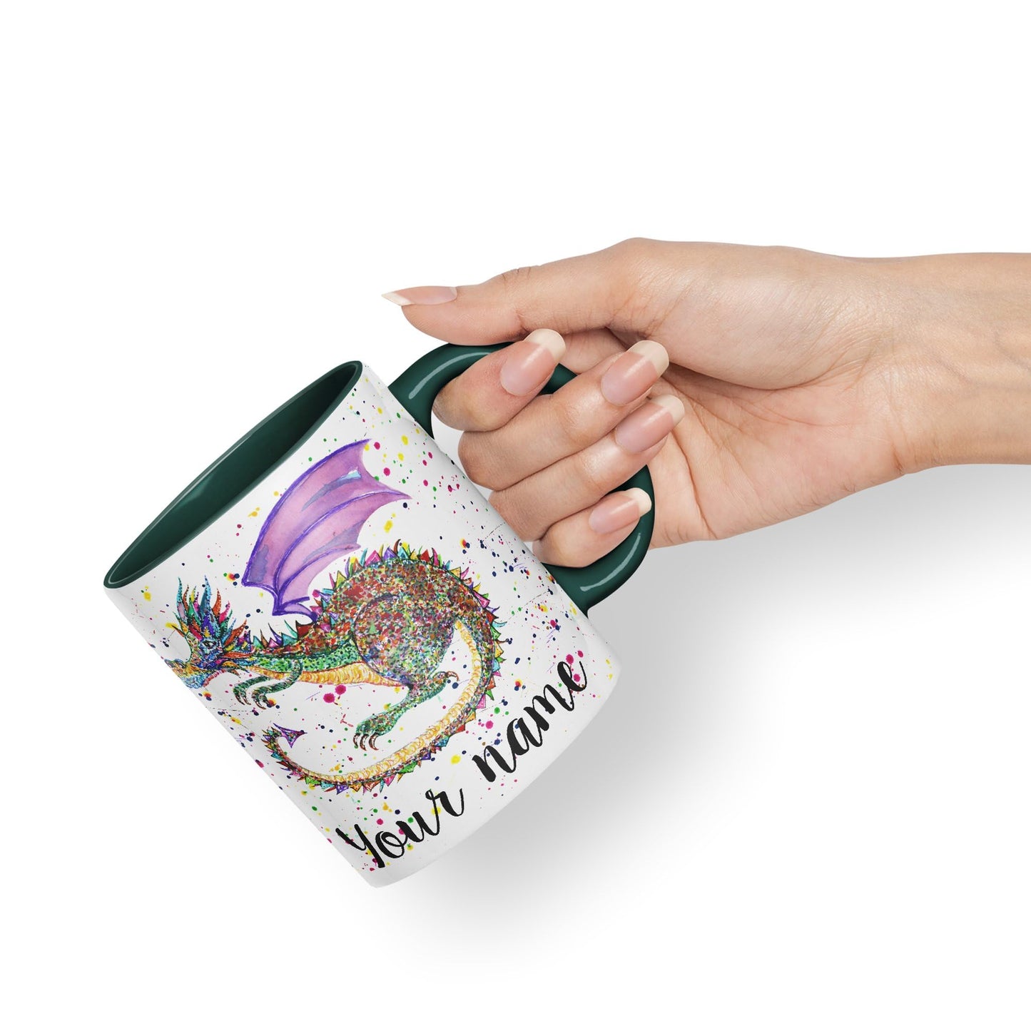 Personalised with Your Text Mythical Dragon Lizard Reptile Watercolour Art Coloured Ceramic Mug Cup Gift 330ml 11oz Custom Work Office Tea Coffee