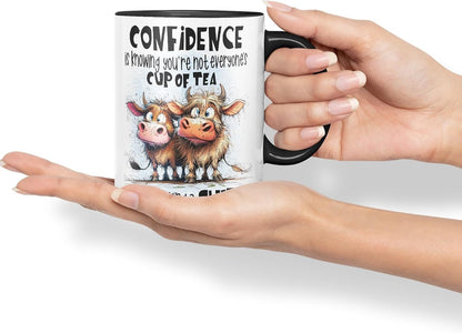 Vixar Confidence Funny Highland Cow Coloured Mug Cup 11oz (Black)