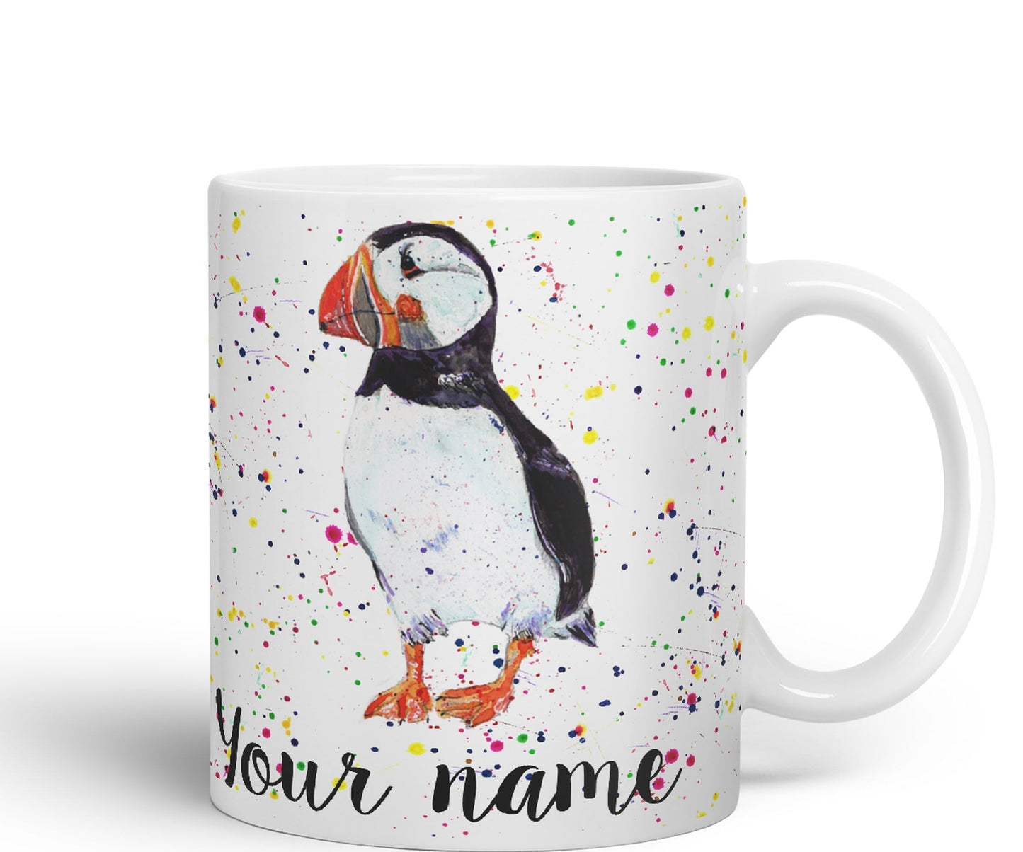 Vixar Personalised with Your Text Puffin Bird Animals Watercolour Art Coloured Ceramic Mug Cup Gift 330ml 11oz Custom Work Office Tea Coffee (O2)