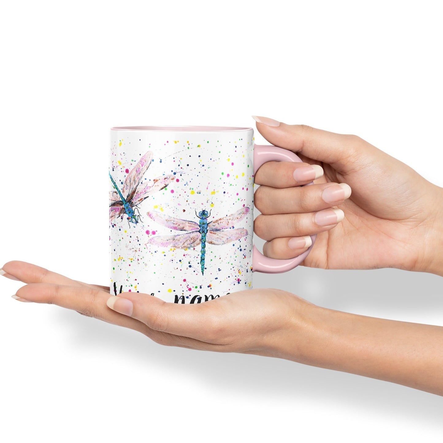 Vixar Personalised with Your Text Dragonflies Dragonfly Insect Animals Watercolour Art Coloured Ceramic Mug Cup Gift 330ml 11oz Custom Work Office Tea Coffee