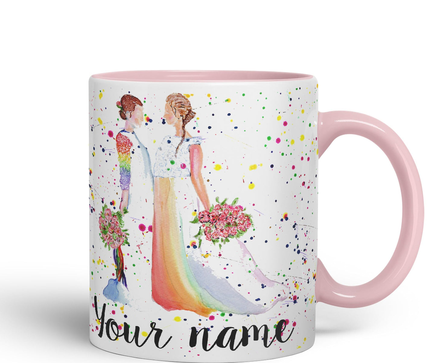 Vixar Personalised with Your Text Wedding Mrs and Mrs Pride Lesbian Art Coloured Ceramic Mug Cup Gift 330ml 11oz Custom Work Office Tea Coffee