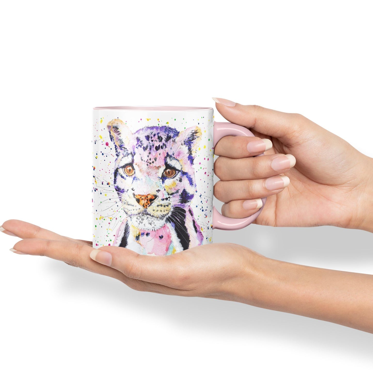 Leopart Big Cat Safari animals Watercolour Ceramic Coloured Mug Cup for Tea Coffee Hot brew 330ml 11Oz Gift