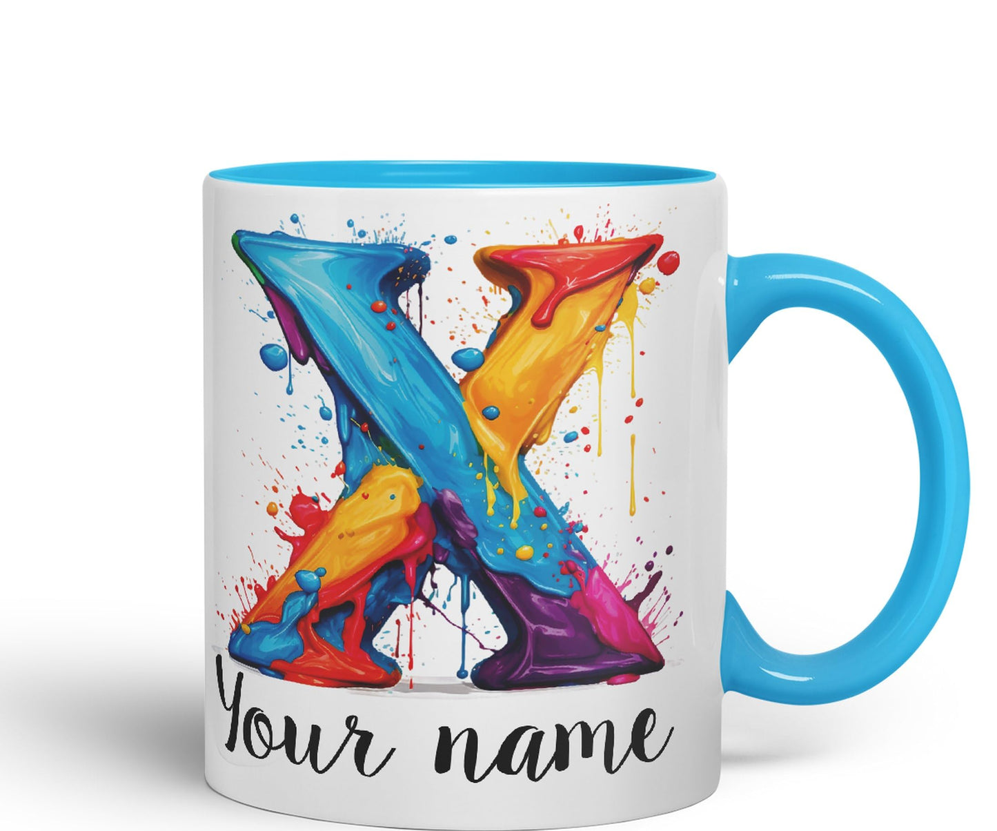 Personalised Letter X mug, Alphabet cusomized custom Letter X Monogram watercolour Ceramic Coloured Mug Cup for Tea Coffee Hot brew 330ml 11Oz Gift