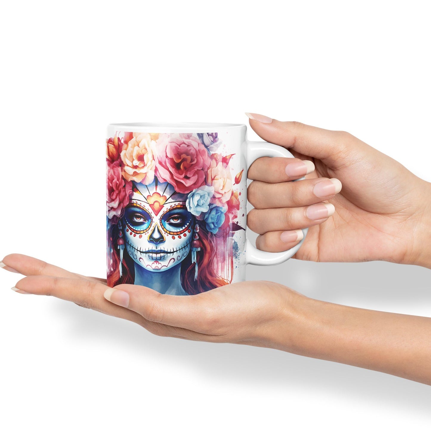 Sugar Skull and Roses Ceramic Coloured Mug Cup for Tea Coffee Hot Brew 330ml 11Oz Gift sk1