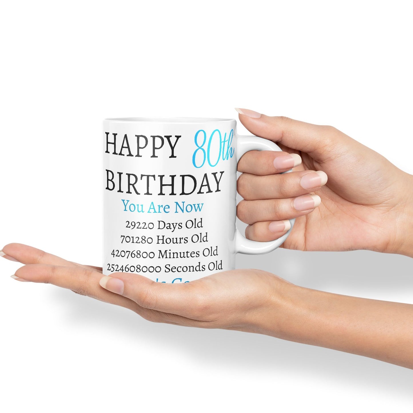 Vixar But Who's Counting Happy 80th Birthday Ceramic Coloured Mug Cup Gift Days Hours Minutes (Blue)