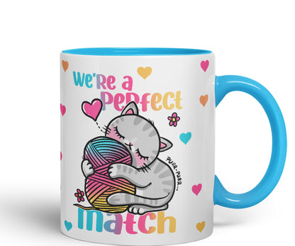 We're a Perfect Match cat Lover Coloured Ceramic Mug Cup Gift 330ml 11oz Work Office Tea Coffee Gift