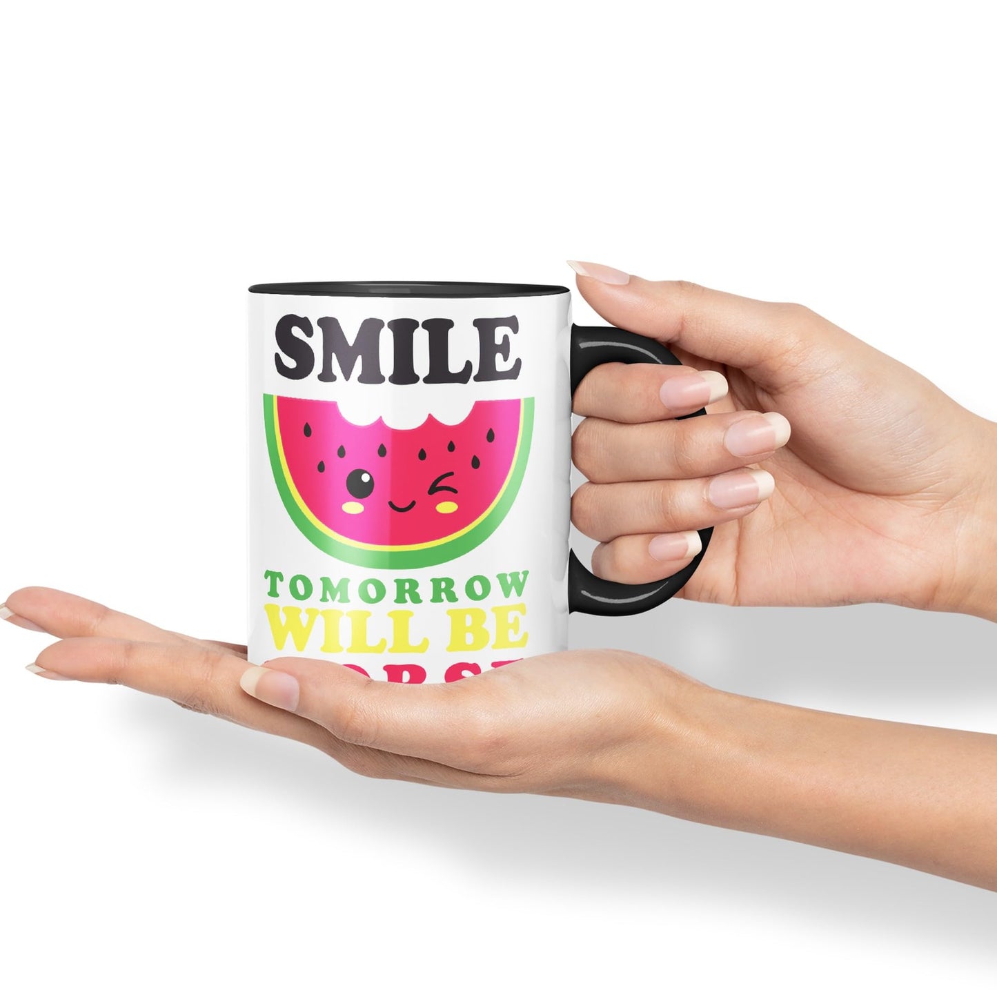 Vixar Smile Tomorrow Will be Worse Joke Ceramic Coloured Mug Cup Gift Tea Coffee Christmas Office Home Work