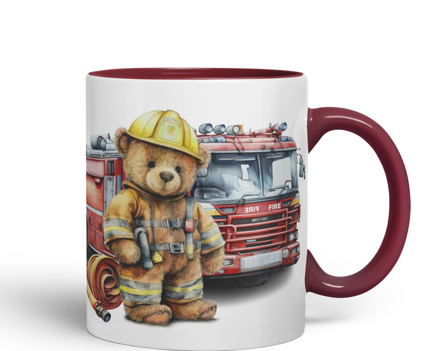 Vixar Teddy Bear Firefighter Firemen Themed Ceramic Mug Coloured Mug Cup Gift Birthday Work Office Tea Coffee