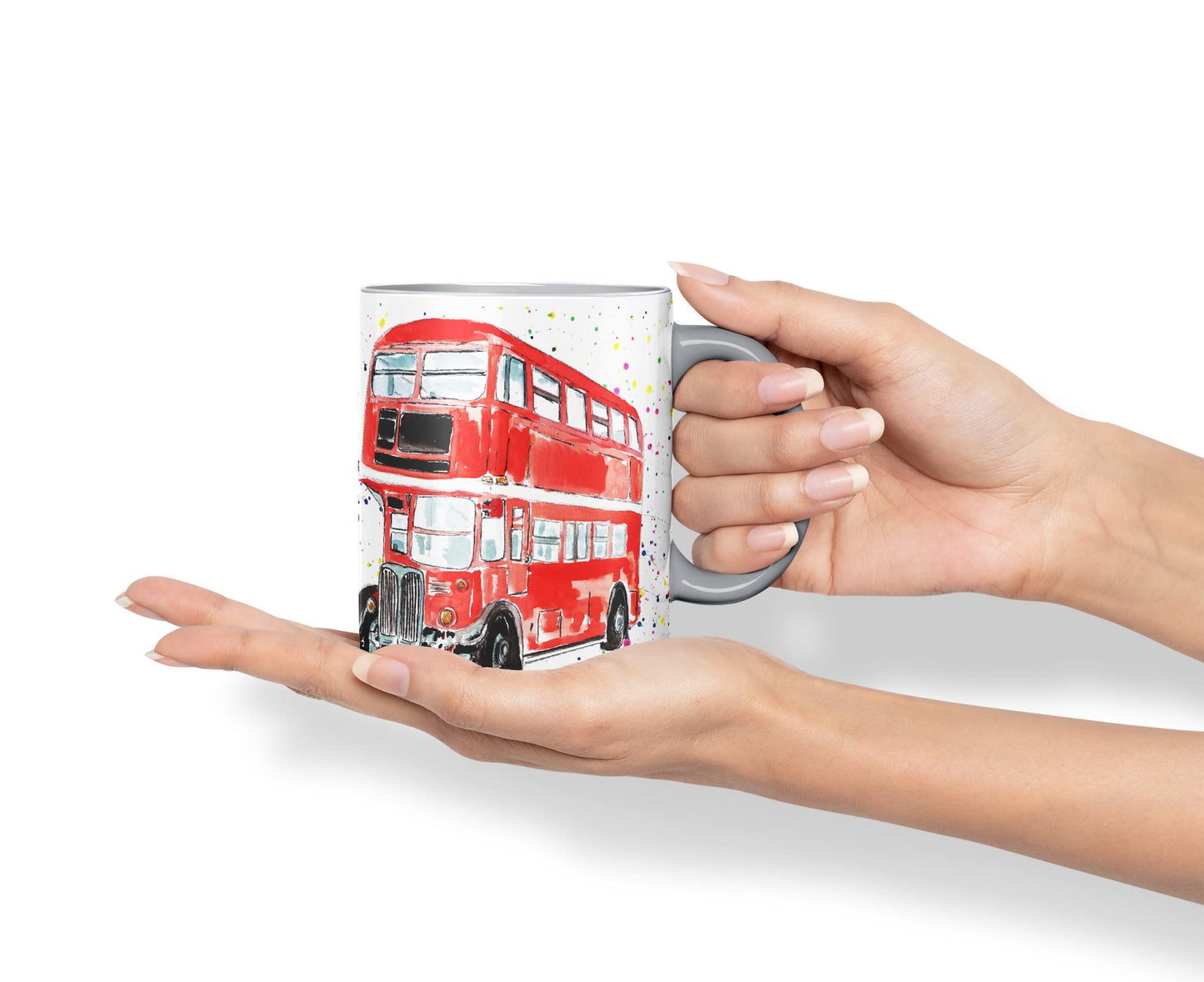 Vixar Bus Classic London Busses Red Watercolour Art Coloured Mug Cup Gift Birthday Work Office Tea Coffee