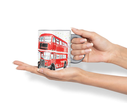 Vixar Bus Classic London Busses Red Watercolour Art Coloured Mug Cup Gift Birthday Work Office Tea Coffee