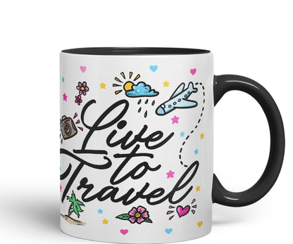 Vixar I Love Travel Live to Travel Coloured Ceramic Mug Cup Gift 330ml 11oz Work Office Tea Coffee Gift Traveler