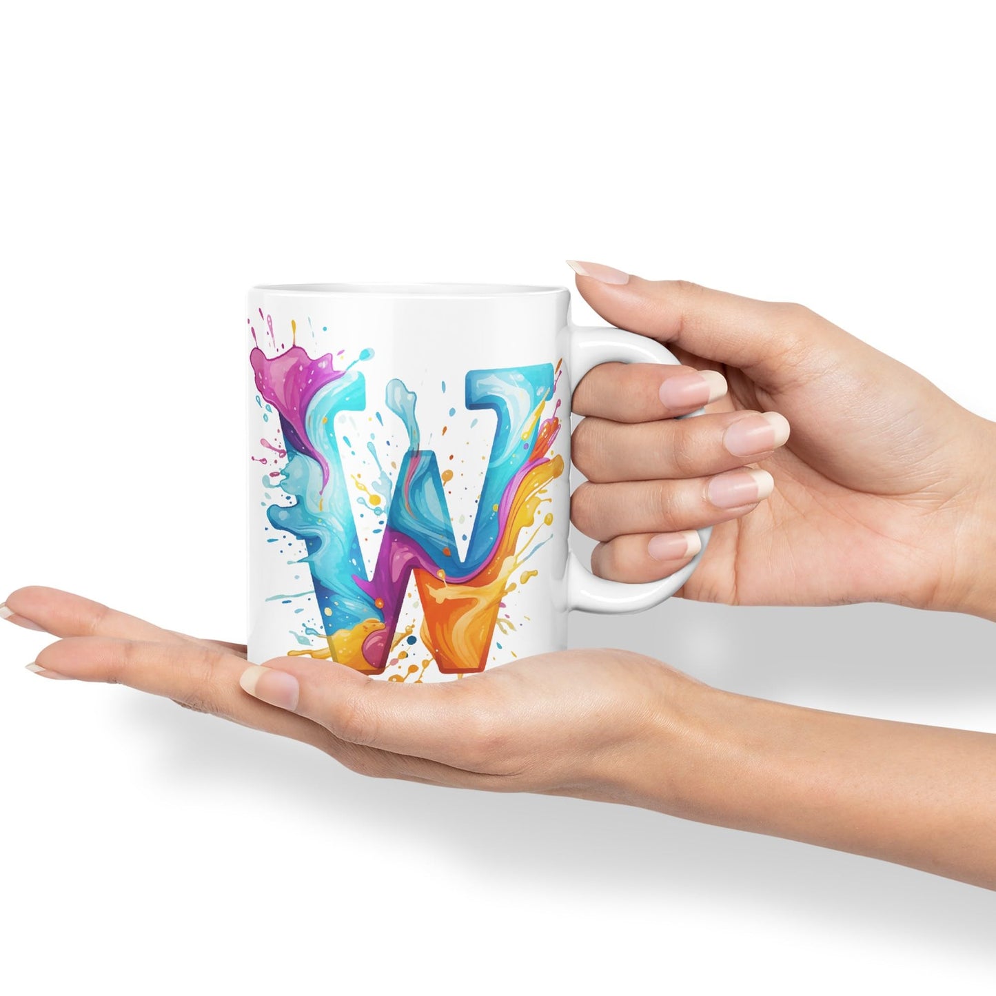 Letter W mug, Alphabet Letter W Monogram watercolour Ceramic Coloured Mug Cup for Tea Coffee Hot brew 330ml 11Oz Gift