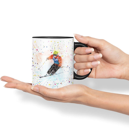 Skiing Ski winter sport watercolour Ceramic Coloured Mug Cup for Tea Coffee Hot brew 330ml 11Oz Gift