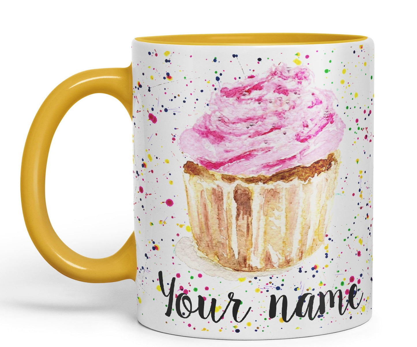 Vixar Personalised with Your Text Cupcake Cake Watercolour Art Coloured Ceramic Mug Cup Gift 330ml 11oz Custom Work Office Tea Coffee