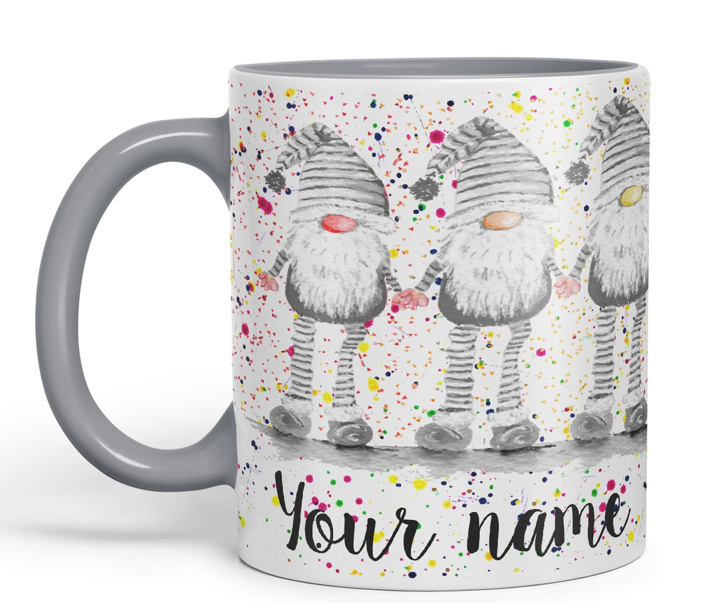 Vixar Personalised with Your Text Gonk Grey Rainbow noses Watercolour Art Coloured Ceramic Mug Cup Gift 330ml 11oz Custom Work Office Tea Coffee