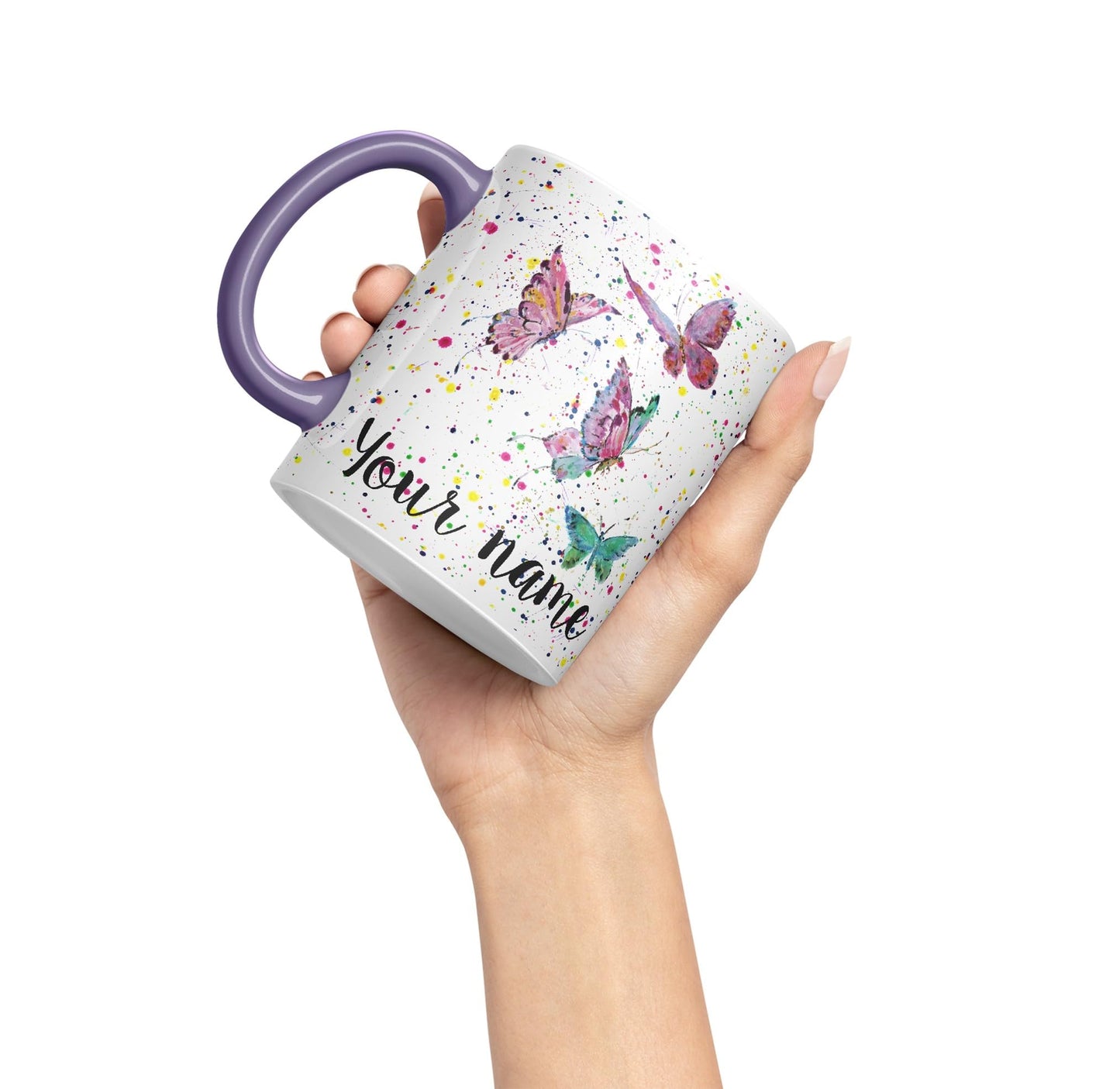 Personalised mug with Your Text name Butterfly animals Watercolour Art Coloured Ceramic Mug Cup Gift 330ml 11oz Custom Work Office Tea Coffee