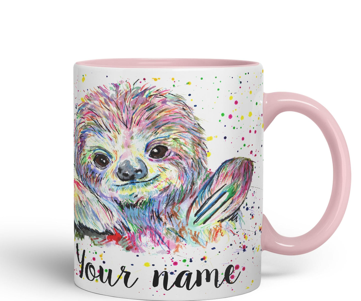 Vixar Personalised with Your Text Sloth Lazy Animals Watercolour Art Coloured Ceramic Mug Cup Gift 330ml 11oz Custom Work Office Tea Coffee (O1)