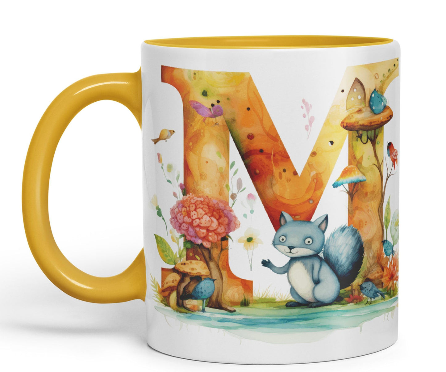 Letter M mug, Animals Alphabet Letter M Monogram animal for kids Ceramic Coloured Mug Cup for Tea Coffee Hot brew 330ml 11Oz Gift