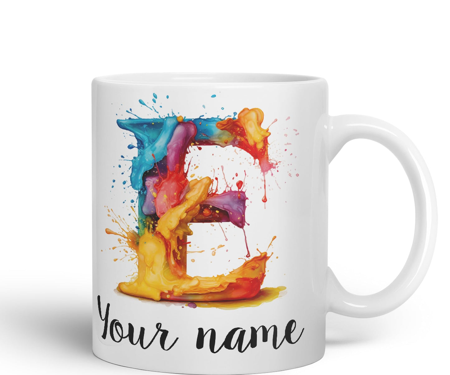 Personalised Letter E mug, Alphabet cusomized custom your Letter E Monogram watercolour Ceramic Coloured Mug Cup for Tea Coffee Hot brew 330ml 11Oz Gift