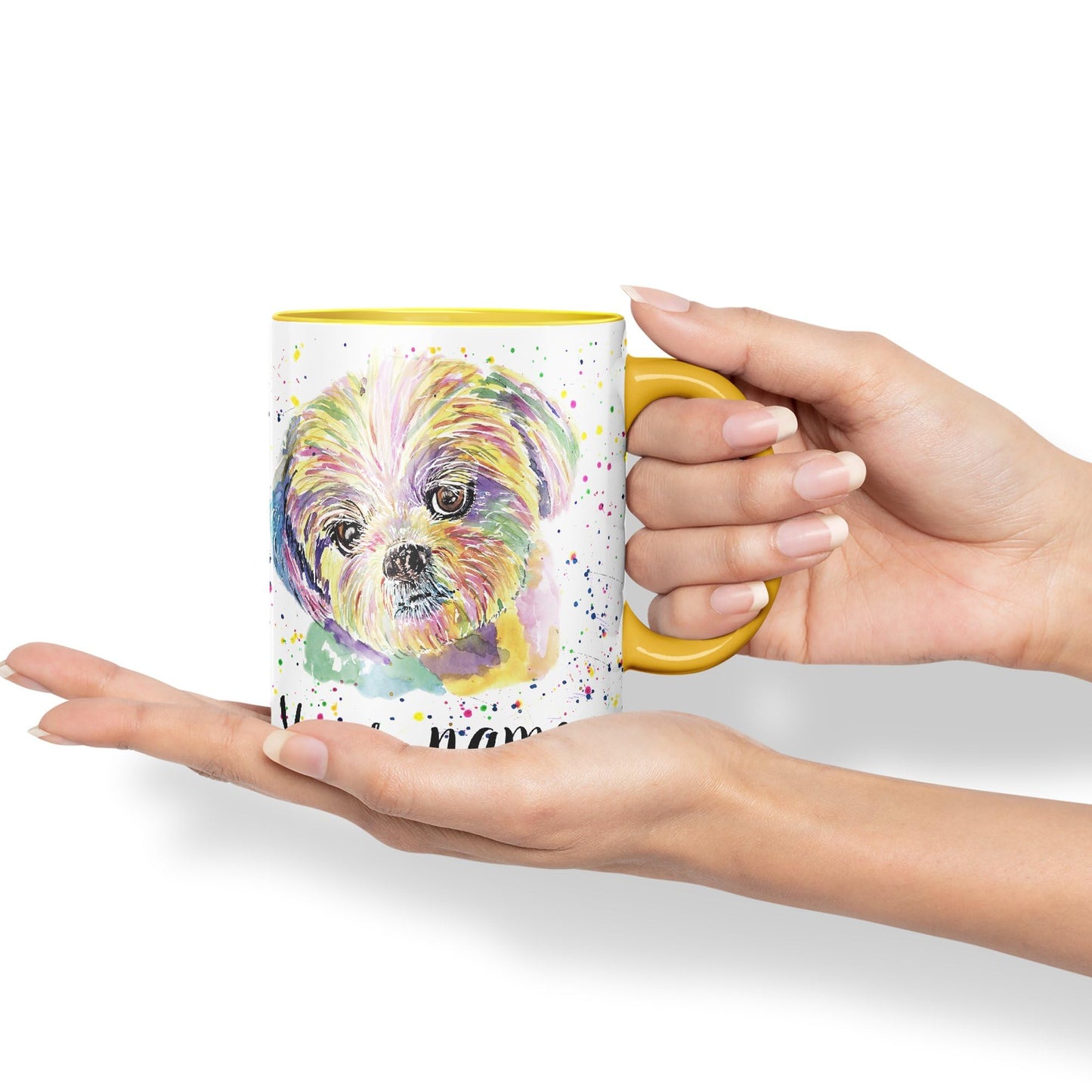 Vixar Personalised with Your Text Shih Tzu Dog Pet Animal Watercolour Art Coloured Ceramic Mug Cup Gift 330ml 11oz Custom Work Office Tea Coffee (O1)