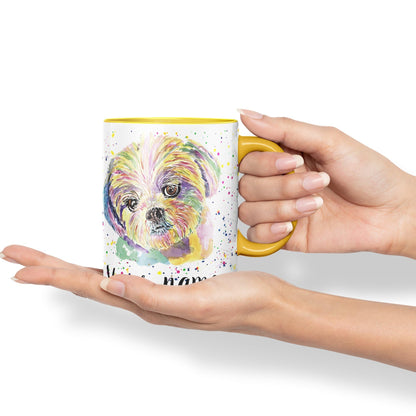 Vixar Personalised with Your Text Shih Tzu Dog Pet Animal Watercolour Art Coloured Ceramic Mug Cup Gift 330ml 11oz Custom Work Office Tea Coffee (O1)