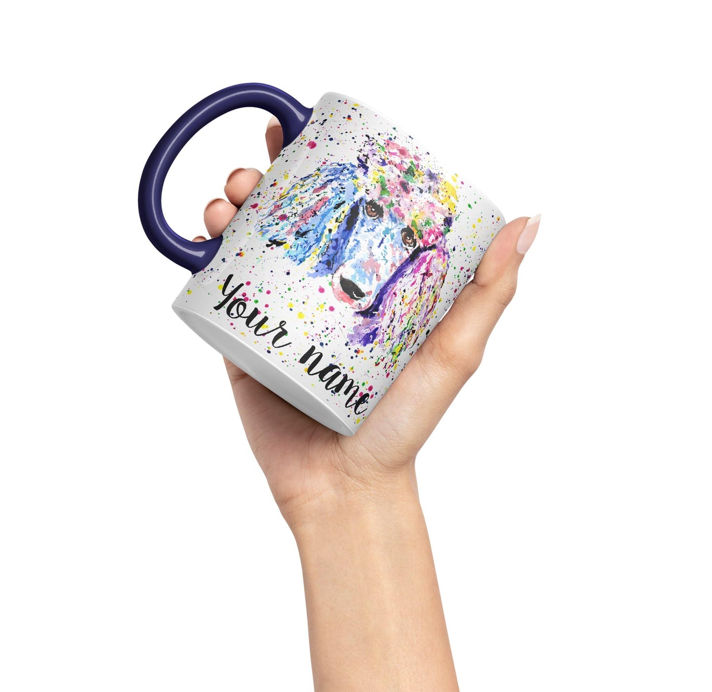 Vixar Personalised with Your Text Poodle Bridge Dog Pet Animals Watercolour Art Coloured Ceramic Mug Cup Gift 330ml 11oz Custom Work Office Tea Coffee