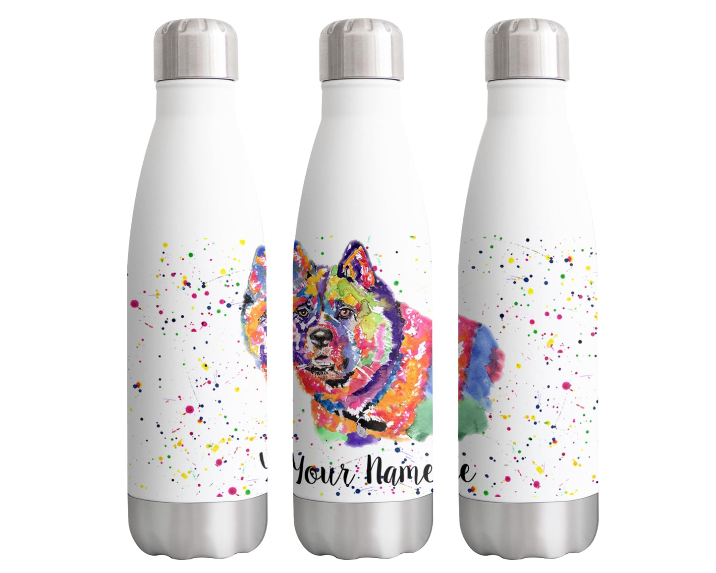 Vixar Personalised Custom Bottle with your Text/name Akita Dog pet Double Wall Insulated Stainless Steel Sport Drinks 500ml