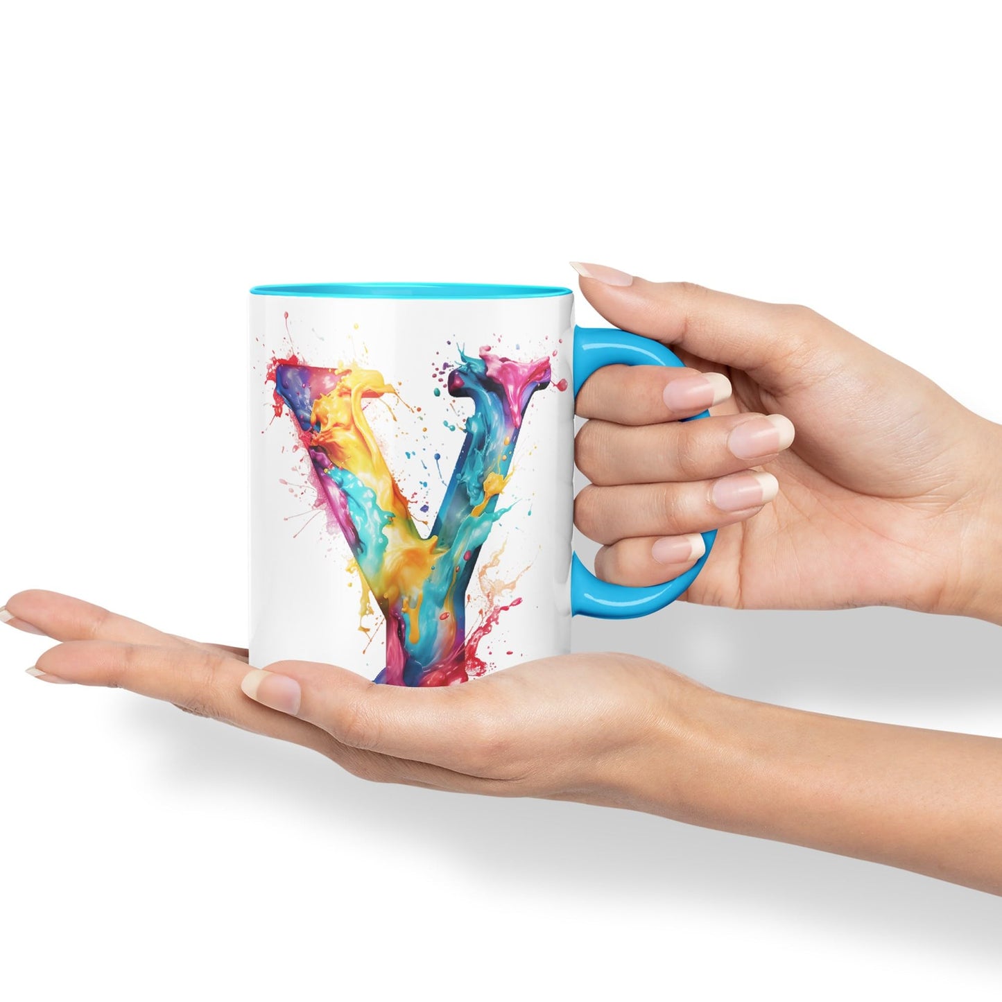 Letter Y mug, Alphabet Letter R Monogram watercolour Ceramic Coloured Mug Cup for Tea Coffee Hot brew 330ml 11Oz Gift