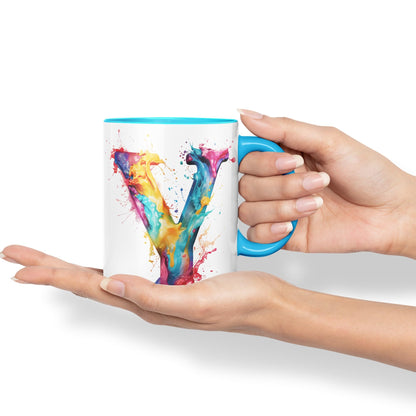 Letter Y mug, Alphabet Letter R Monogram watercolour Ceramic Coloured Mug Cup for Tea Coffee Hot brew 330ml 11Oz Gift