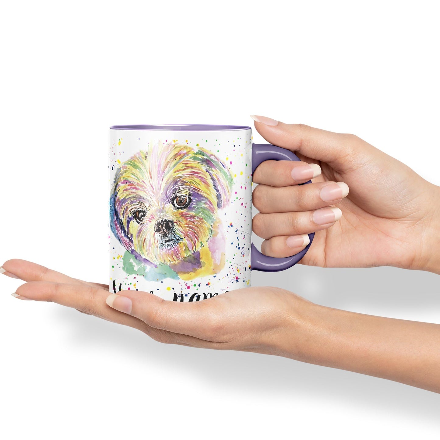 Vixar Personalised with Your Text Shih Tzu Dog Pet Animal Watercolour Art Coloured Ceramic Mug Cup Gift 330ml 11oz Custom Work Office Tea Coffee (O1)