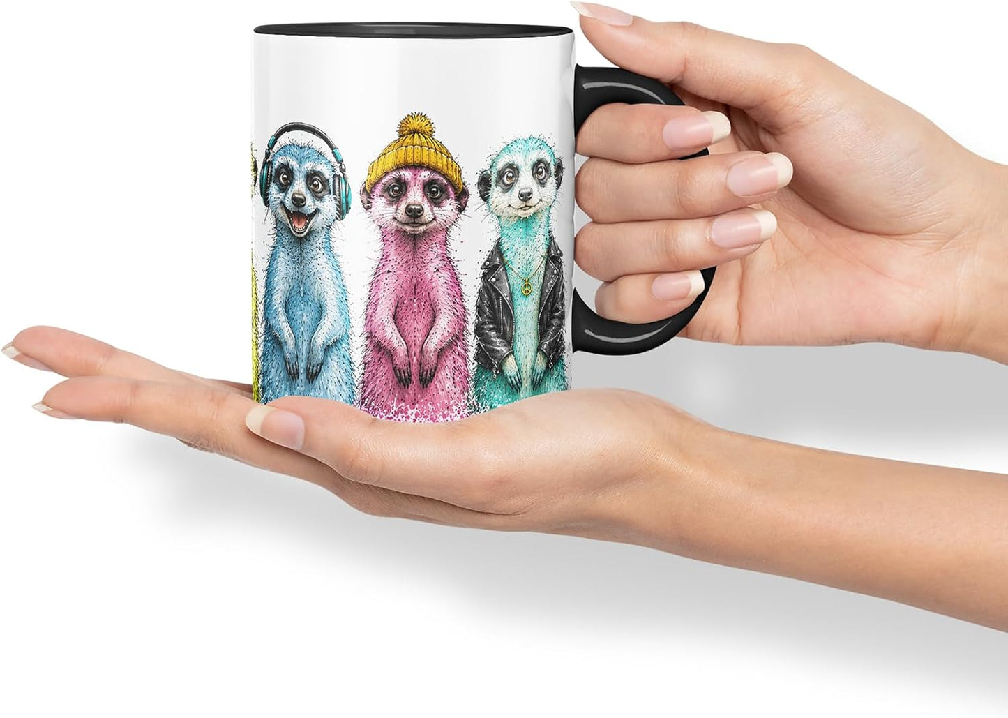 Meerkat Mug – Cute Meerkat Coloured Ceramic Mug Cup Gift, 11oz (Black)