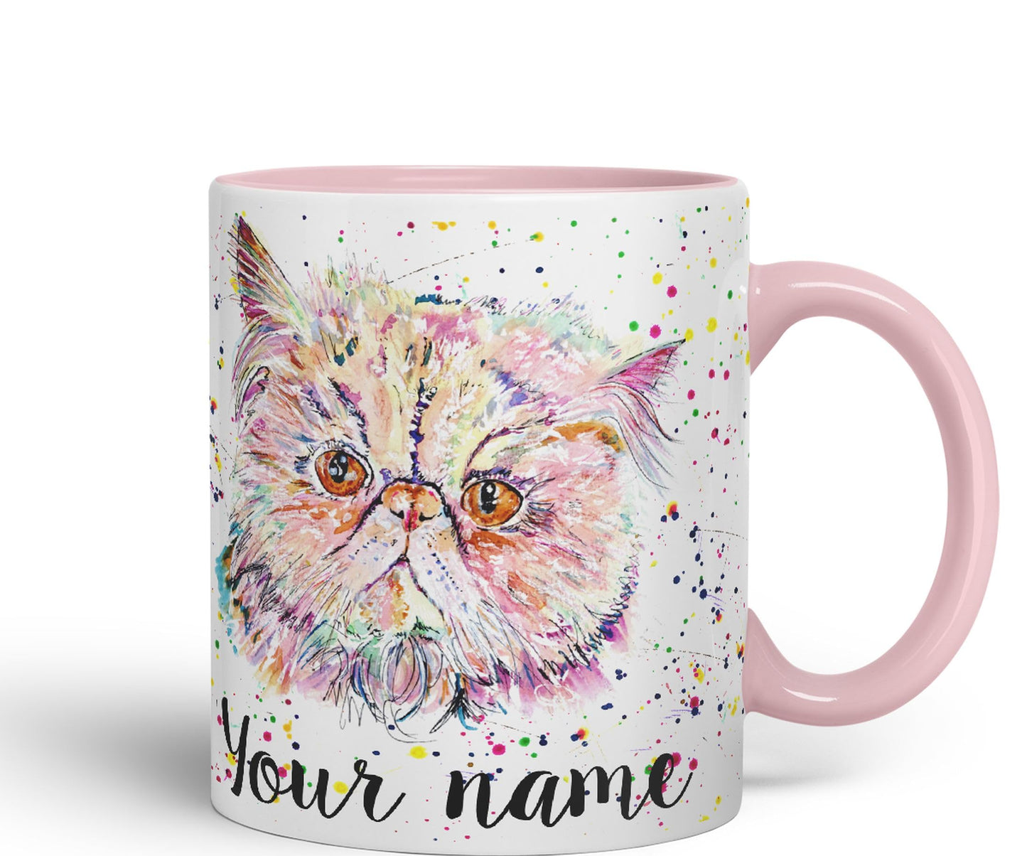 Vixar Personalised with Your Text Persian Cat Kitten Pet Art Coloured Ceramic Mug Cup Gift 330ml 11oz Custom Work Office Tea Coffee