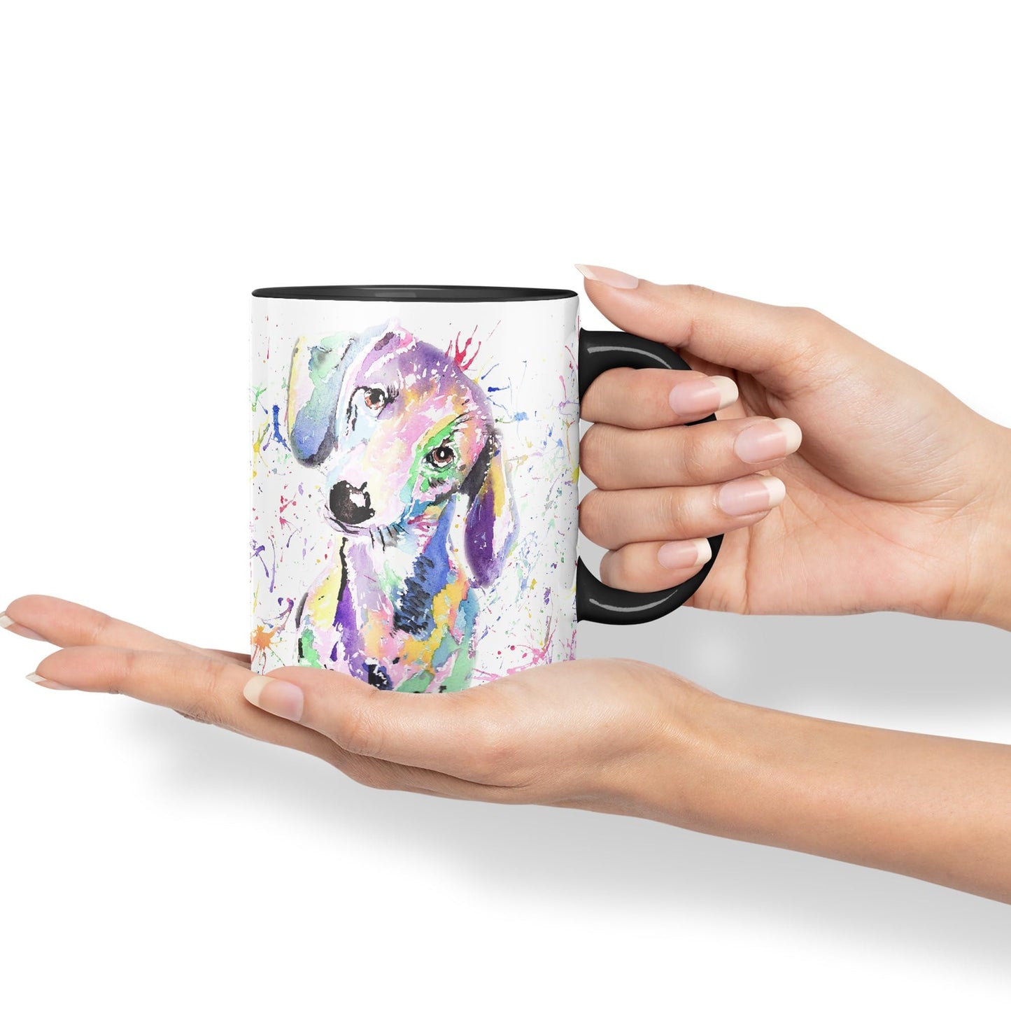 Vixar Dachshund Dog Sausage Wiener Badger Pet Watercolour Rainbow Art Ceramic 330 ml Coloured Mug Cup Gift Birthday Work Office Christmas Tea Coffee