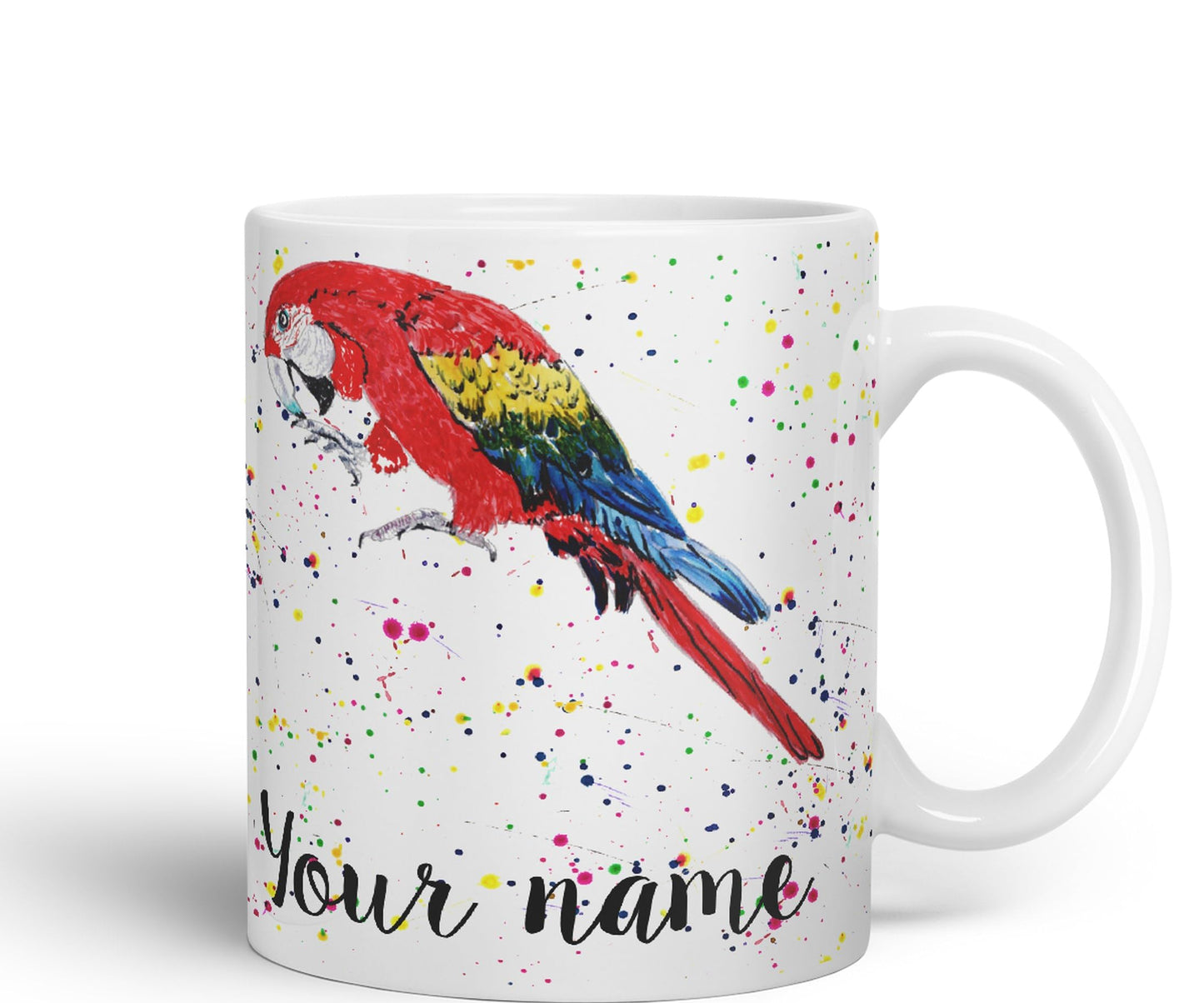 Personalised mug with Your Text name Macaw Parrot Bird animals Watercolour Art Coloured Ceramic Mug Cup Gift 330ml 11oz Custom Work Office Tea Coffee