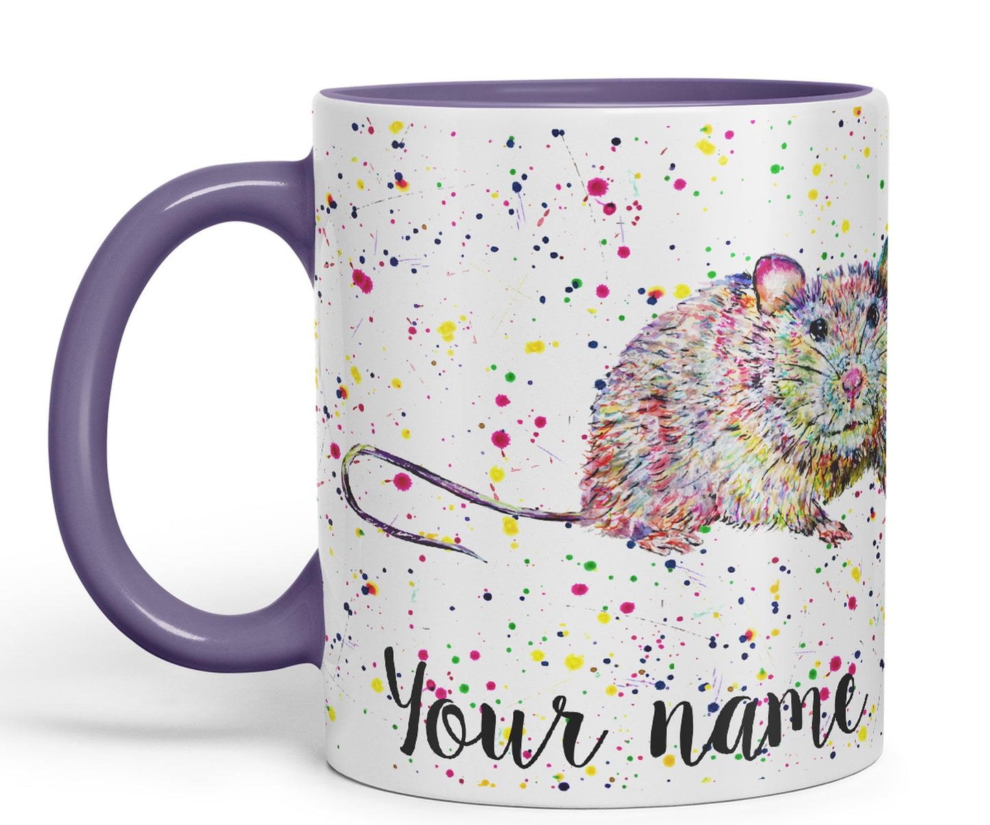 Vixar Personalised with Your Text Rat Rodent Animals Watercolour Art Coloured Ceramic Mug Cup Gift 330ml 11oz Custom Work Office Tea Coffee (O2)