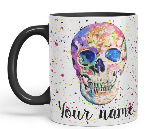 Vixar Personalised with Your Text Skull Front Art Coloured Ceramic Mug Cup Gift 330ml 11oz Custom Work Office Tea Coffee