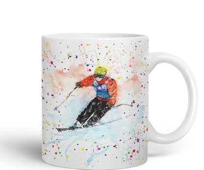 Skiing Ski winter sport watercolour Ceramic Coloured Mug Cup for Tea Coffee Hot brew 330ml 11Oz Gift