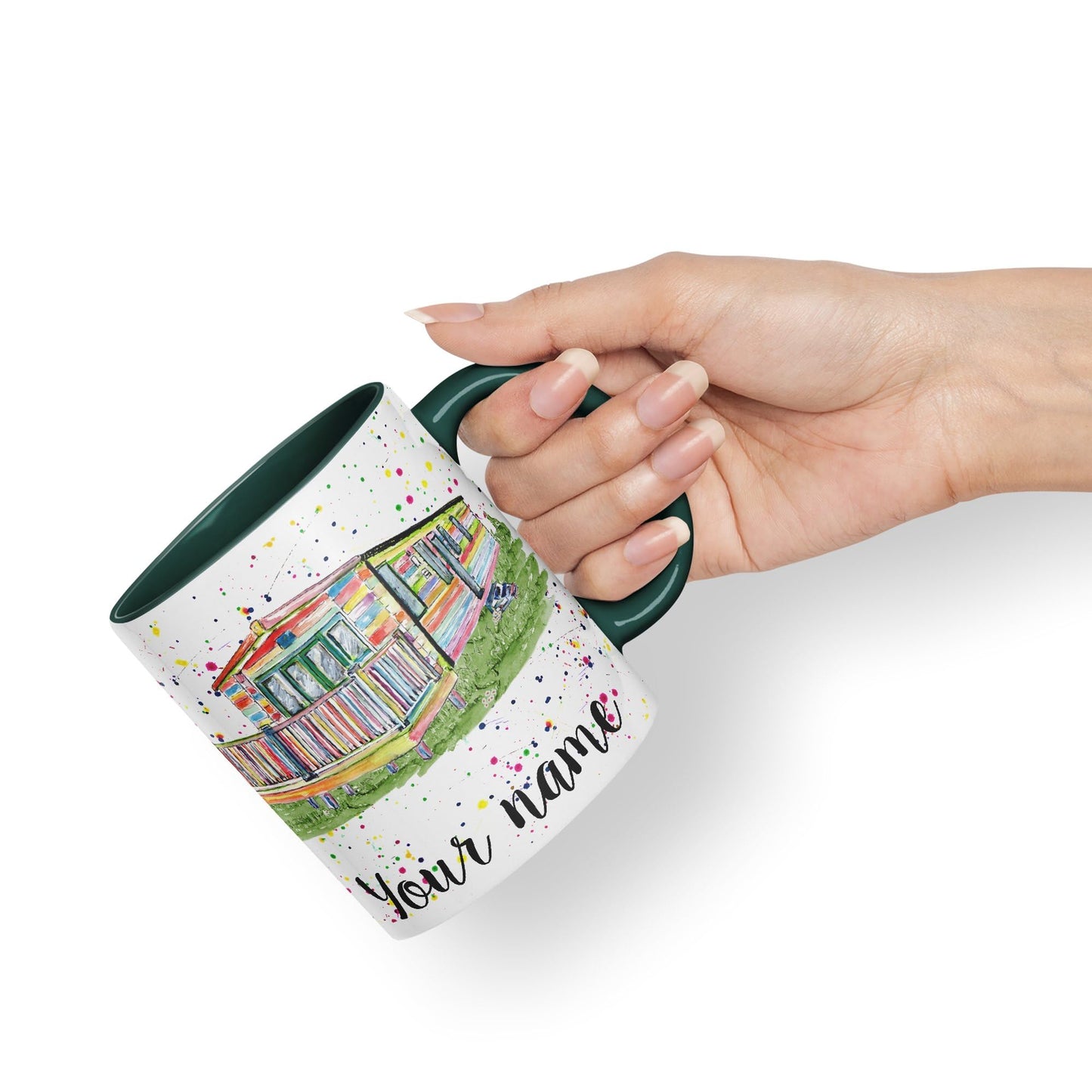 Vixar Personalised with Your Text Watercolour Caravan Static Holiday Homert Coloured Ceramic Mug Cup Gift 330ml 11oz Custom Work Office Tea Coffee