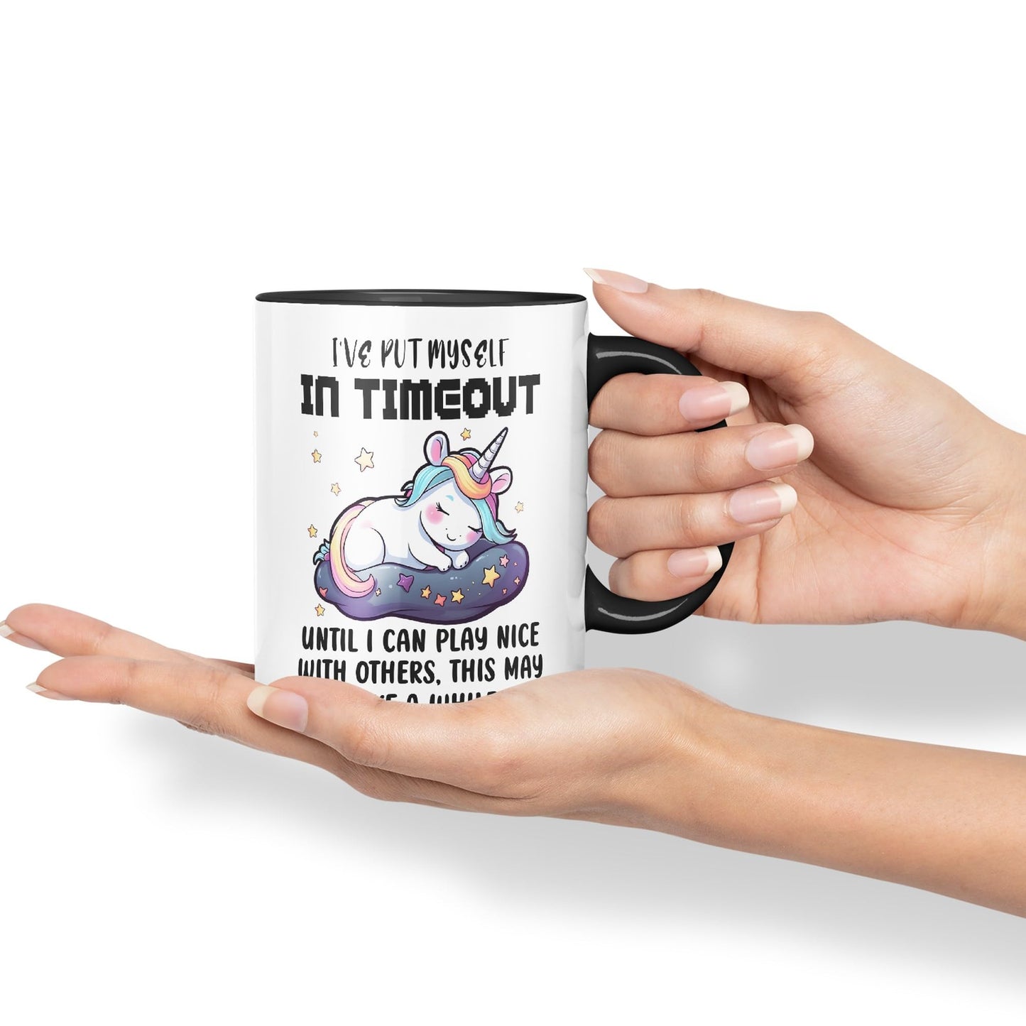 I've Put Myself in Timeout Until I can Play Nice with Others, This May take a While Unicorn Joke sarkasm Sarcastic Ceramic Coloured Mug Cup for Tea Coffee Hot Brew 330ml 11Oz Gift