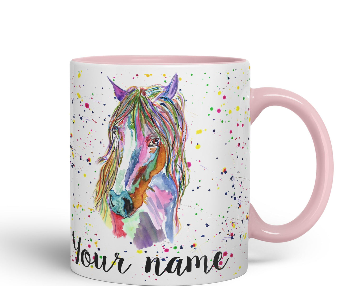 Vixar Personalised with Your Text Horse Farm Animals Watercolour Art Coloured Ceramic Mug Cup Gift 330ml 11oz Custom Work Office Tea Coffee