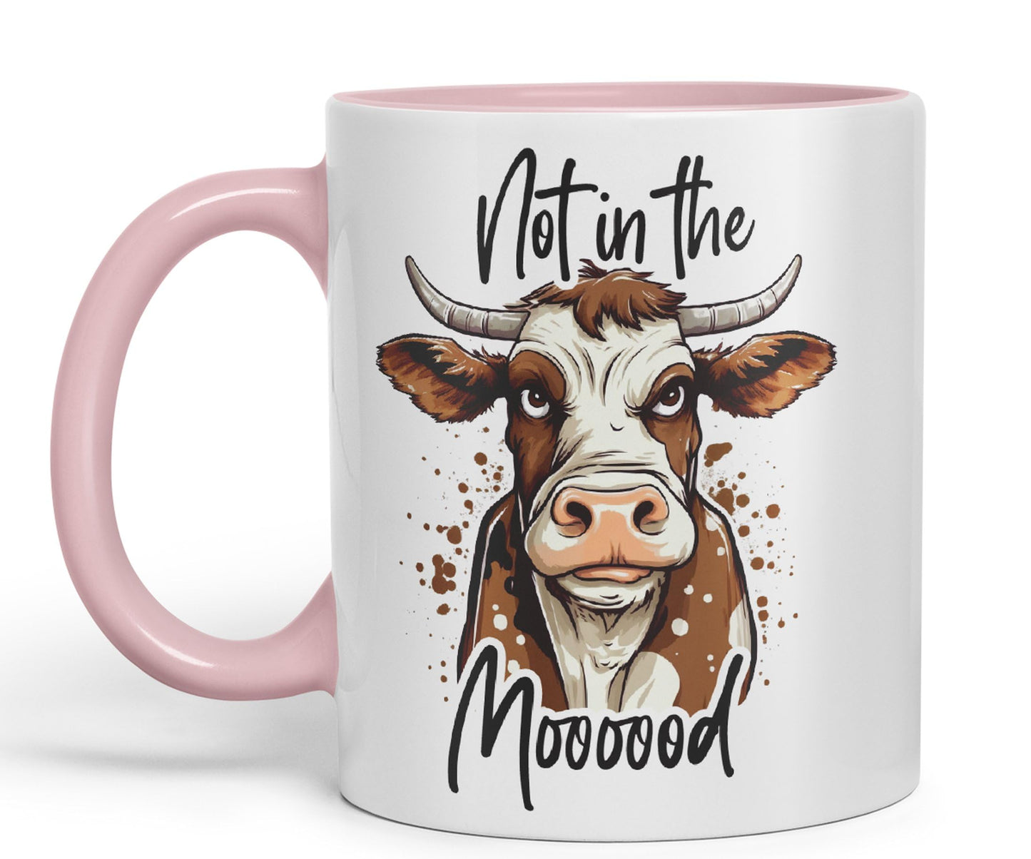 Not in The Moooood Cow Joke sarkasm Sarcastic Ceramic Coloured Mug Cup for Tea Coffee Hot Brew 330ml 11Oz Gift