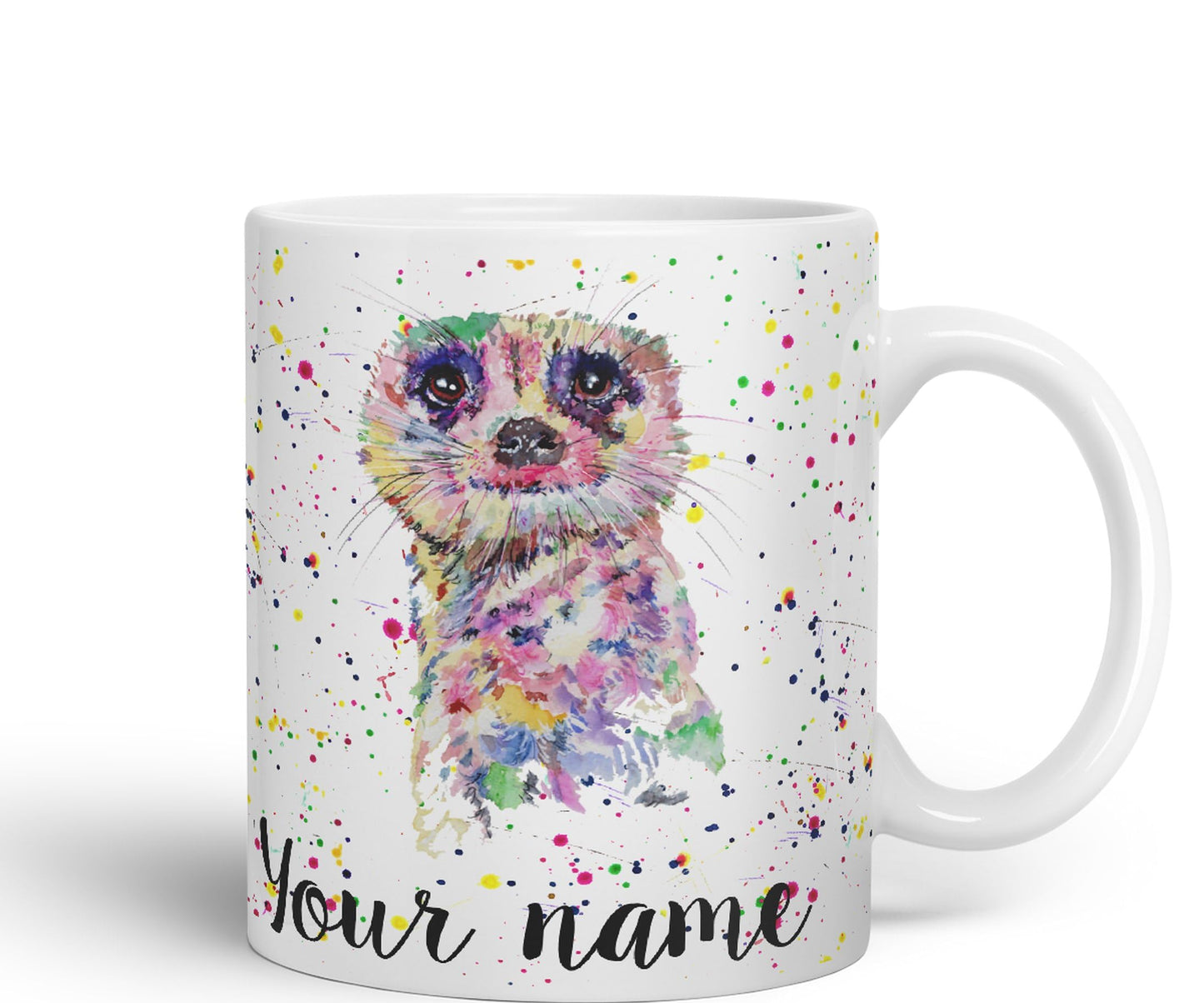 Vixar Personalised with Your Text Meerkat Dessert Wildlife Animals Watercolour Art Coloured Ceramic Mug Cup Gift 330ml 11oz Custom Work Office Tea Coffee