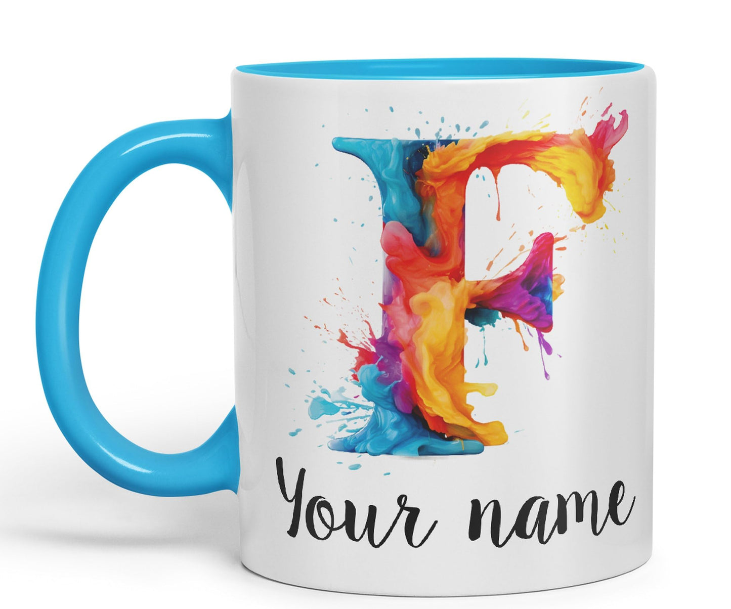 Personalised Letter F mug, Alphabet cusomized custom your Letter F Monogram watercolour Ceramic Coloured Mug Cup for Tea Coffee Hot brew 330ml 11Oz Gift