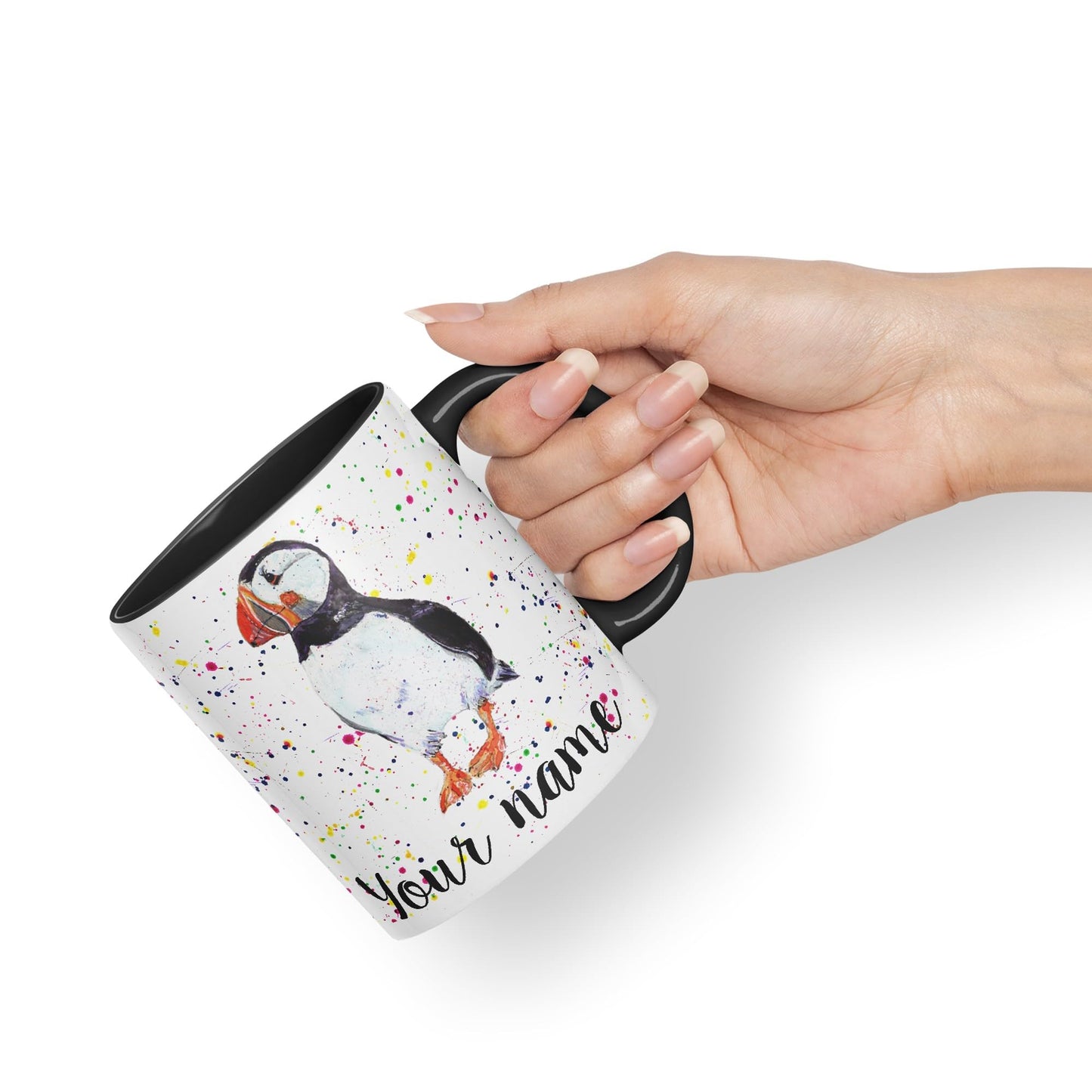 Vixar Personalised with Your Text Puffin Bird Animals Watercolour Art Coloured Ceramic Mug Cup Gift 330ml 11oz Custom Work Office Tea Coffee (O2)