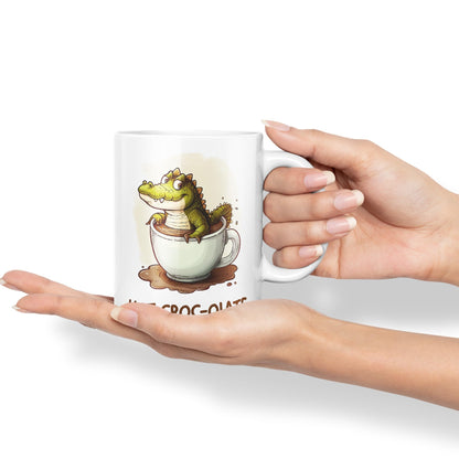Hot Croc-olate, hot Chocolate Crocodile Joke sarkasm Sarcastic Ceramic Coloured Mug Cup for Tea Coffee Hot Brew 330ml 11Oz Gift